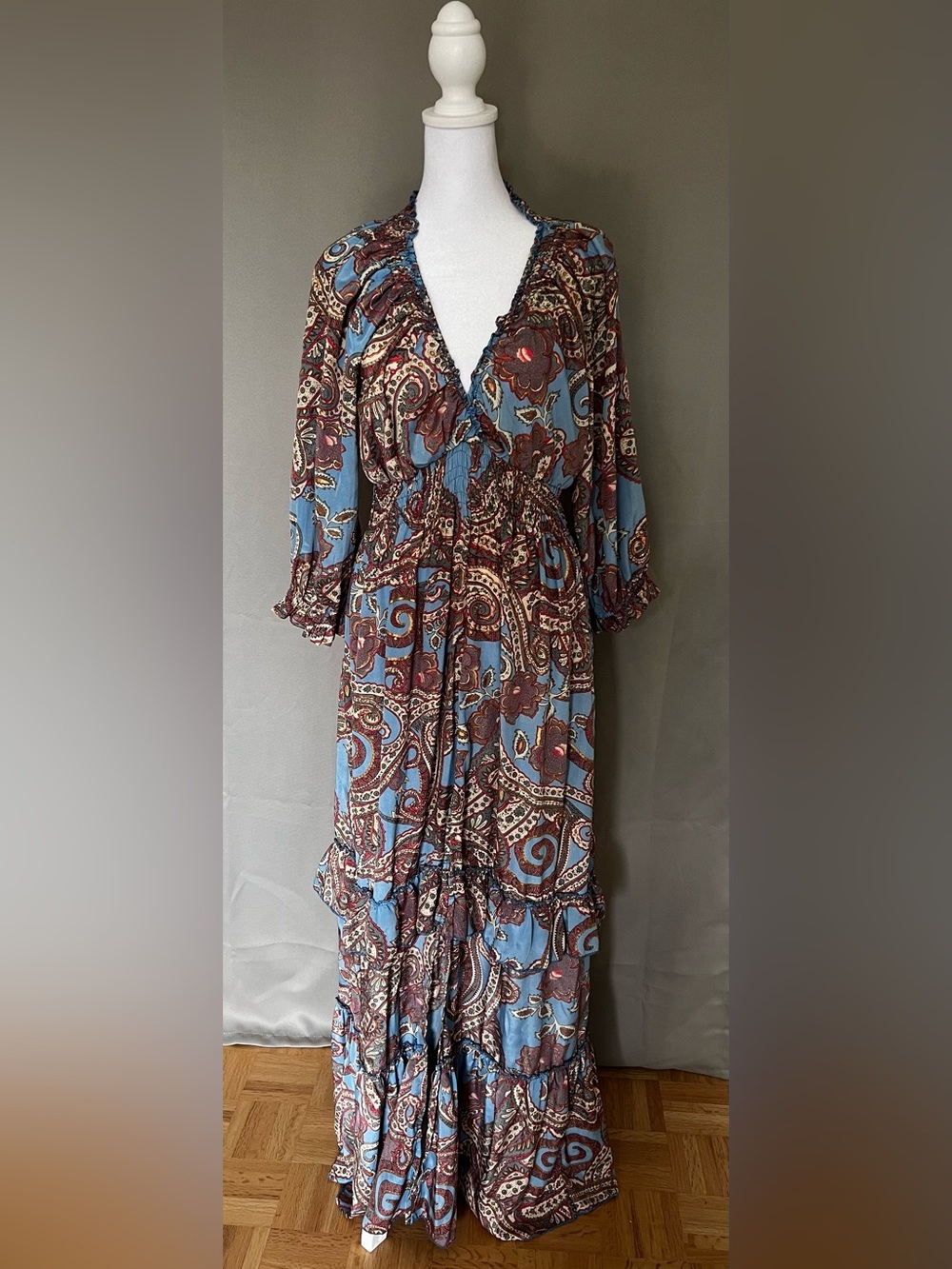 TRILCE Boho Paisley Maxi Dress in Blue and Brown